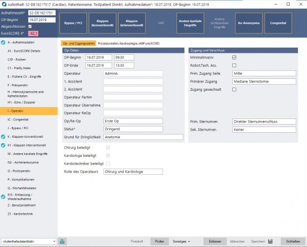 Datenerfassung: Operative Daten für Cardiac
