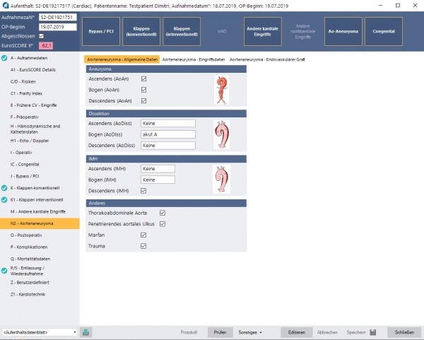 Datenerfassung: Aortenaneurysma/-dissektion für Cardiac